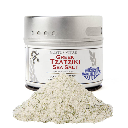 Greek Tzatziki Sea Salt - Gourmet Infused Sea Salt - Non GMO - Magnetic Tin - Craft Seasoning - 2.7oz - Crafted in Small Batches by Gustus Vitae -...