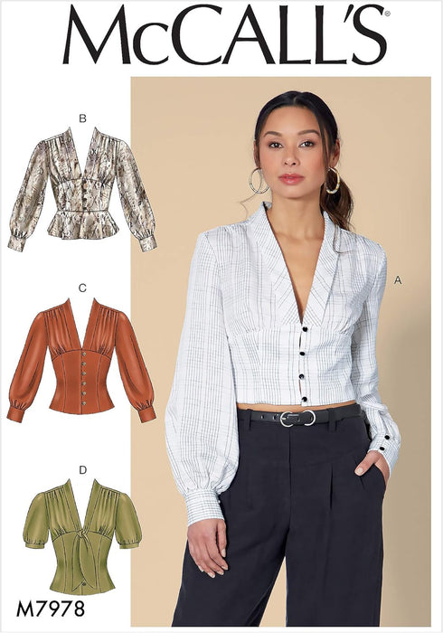 McCall's Patterns McCall's Women's V-Neck Blouse, Sizes 6-14 Sewing Pattern, various, White...