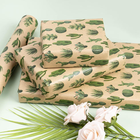 RUSPEPA Kraft Wrapping Paper Roll - Mini Roll - Cactus Design for All Occasions - 17 Inches X 32.8 Feet...
