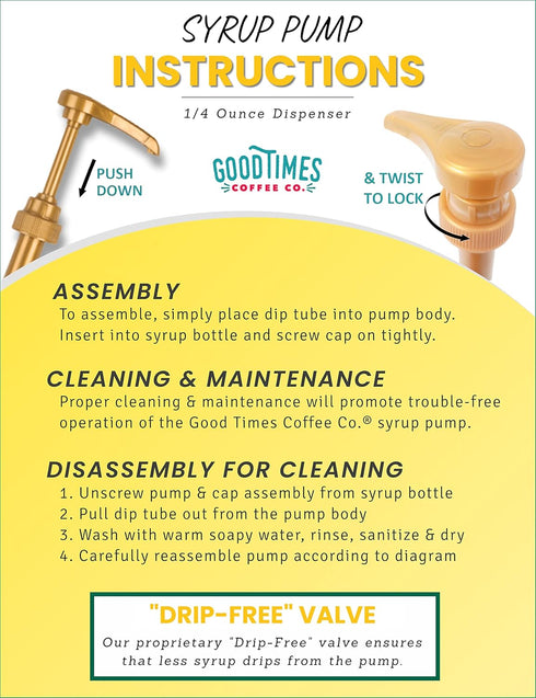 Gold Coffee Syrup Pump for 750 ml Bottles (Pack of 6) Fits Upouria, Torani, DaVinci, Jordans Skinny Syrups, and (Monin 1 Liter Plastic Bottles Onl...