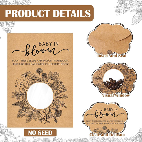 Fumete Baby Shower Party Favor Baby in Bloom Packet Kraft Bags with Window Envelopes Resealable Organizer Storage Bag for Gender Reveal Party...
