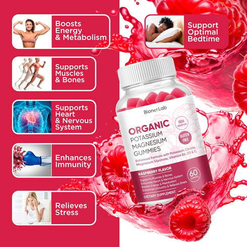 Potassium Magnesium Gummies with Vitamin D3 B6 C - High Absorption Potassium 99mg Magnesium Glycinate 250mg Chewable Supplements for Women Men Adu...