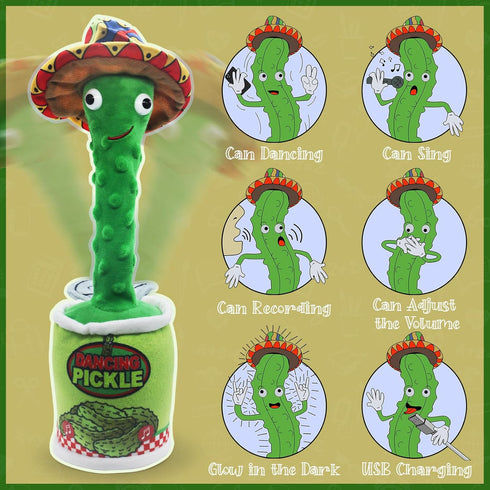 Dancing Pickle, Dancing, Sings, Repeats Mimicking Cactus Talking Pickle Toys for Toddler Toys Plush Interactive Toy 60 Children's English Songs Mu...