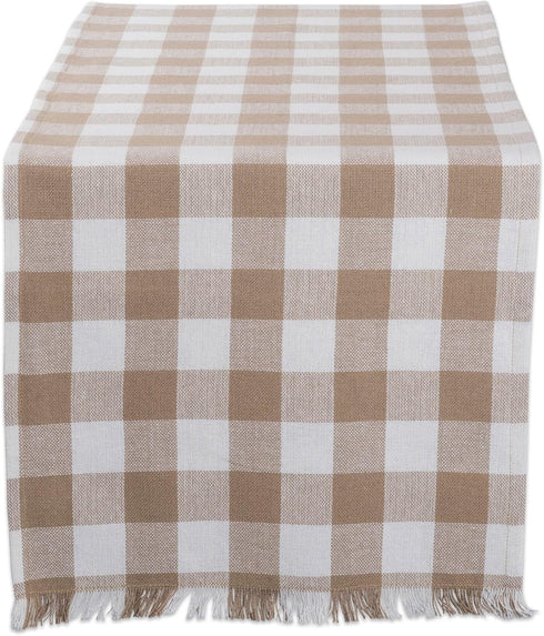 DII Heavyweight Fringed Check Tabletop Collection, Table Runner, 14x72, Stone Brown...