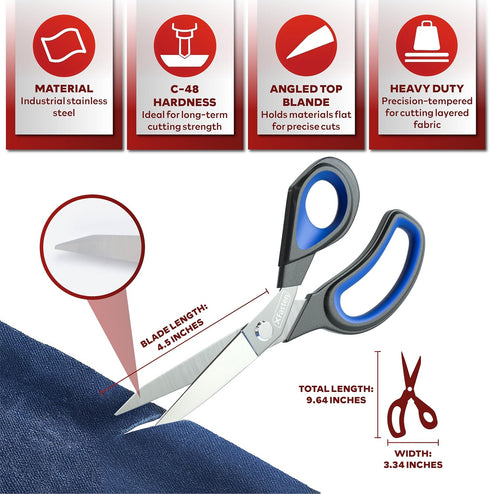 XFasten Sewing Scissors for Fabric Cutting Blue 9.5 Inch Professional Fabric Scissors Sewing | Heavy duty and Large...