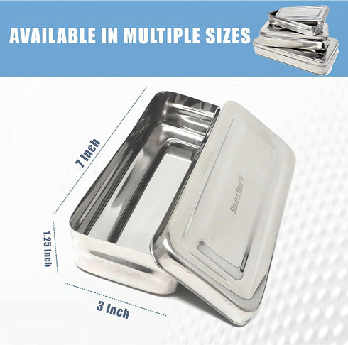 Stainless Steel Medical Dental Sterilizer Instrument Box, Organizer Storage Tray with Lid - 7L x 3W x 1.25H (Plain)...