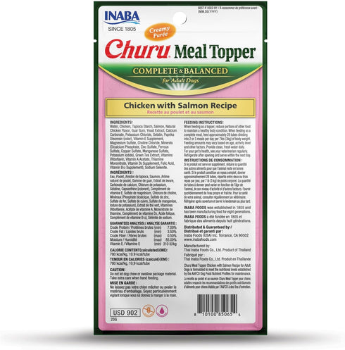 INABA Churu Meal Topper for Dogs, Complete & Balance, Creamy, Lickable Purée Dog Food Topper, 0.5 Ounce Tube, 24 Tubes (4 per Pack), Chicken with ...