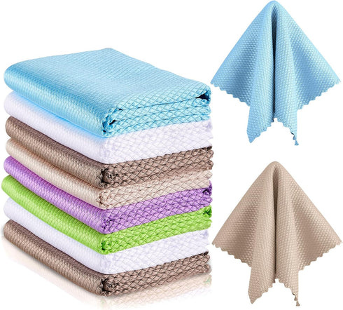 9 Pieces Fish Scale Cloth Microfiber Cleaning Cloth Nanoscale Cloth Glass Cleaning Wave Pattern Fish Scale Cloth Rag for Washing Windows, Mirrors ...
