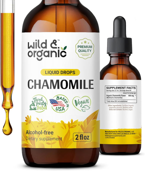 Chamomile Flower Supplement - Organic Chamomile Liquid Extract - Vegan, Alcohol Free Drops - 2 fl oz...