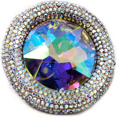 Glitter Wide Pave Round Stone Shaped Brooch Rhinestone Pin...