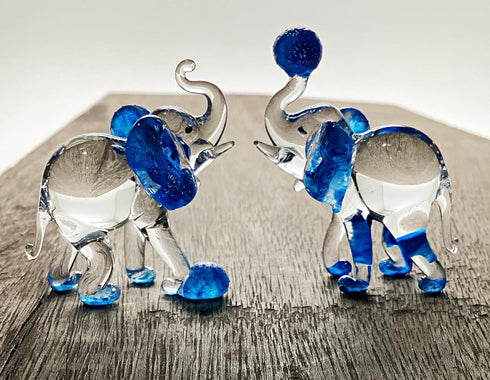 Garden Deco Glow in The Dark Blue Elephant Kick Football Hand Blown Art Glass Figurine Ornament Sculpture...