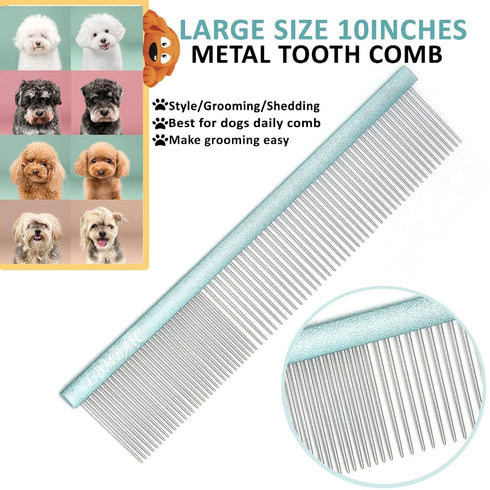 10inches Large Dog Grooming Comb for Shedding Matted Hair for Large Dogs Metal Dog Comb with Long Wide Tooth Comb for Poodles and Goldendoodles Re...