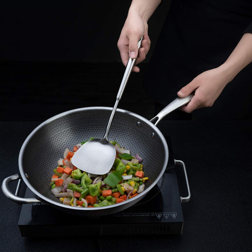 FJNATINH Wok Spatula and Soup Ladle Set - 304 Stainless Steel Wok Utensil Tools Set, 2 Pieces All Metal Cooking Kitchen Utensils,Chinese Wok Acces...