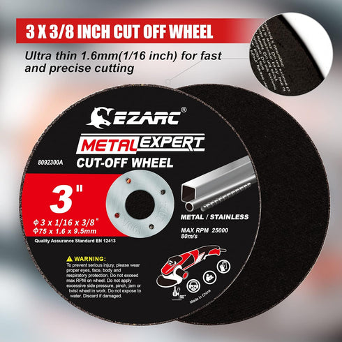EZARC Cut Off Wheels 25 Pack, 3” x 1/16” x 3/8” Cutting Wheel, Metal & Stainless Steel Cutting Disc for Die Grinder...