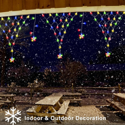 DBFAIRY Christmas Star Net Lights 196LED 13.1Ft(L) x1.9Ft(H) LED Fairy Net Lights Mains Powered Waterproof Outdoor Net Lights with Timer for Balco...