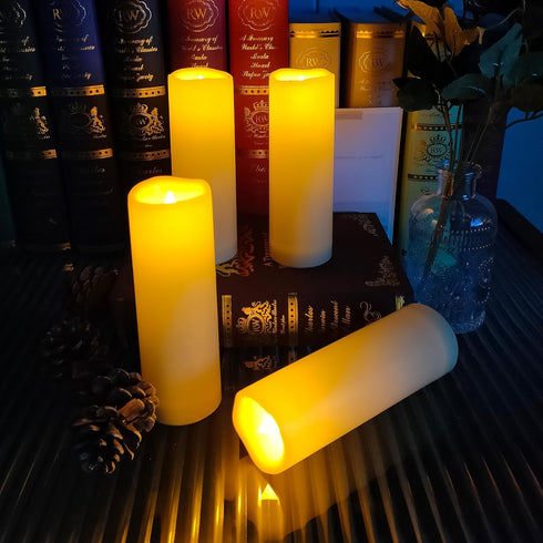 4 Pack Outdoor Flameless Pillar Candles with Remote and Timer Battery Operated Waterproof Electric LED Candle Set for Home Décor Halloween Party W...