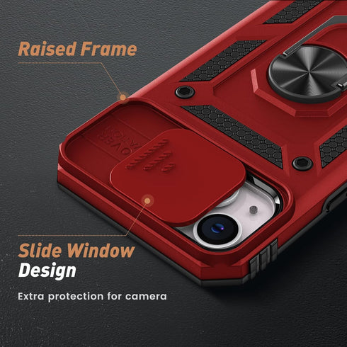 Goton for iPhone 14 & iPhone 13 Case with Screen Protector - Slide Camera Cover Phone Case with Ring Stand, Heavy Duty Military Grade Shockproof R...