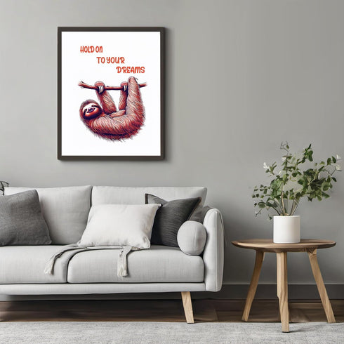 Posterizer 1 pcs-hold on to your dreams-cute sloth-Kids Room Art-Motivational & Inspirational Art-decor for nursery toddlers kids room- UNFRAMED W...