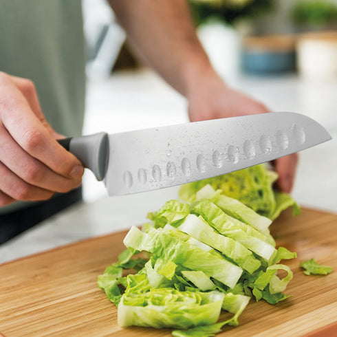 Berghoff LEO Non-stick Stainless Steel Wide Blade Santoku Knife 6.75" Grey PP Fitted Protective Sleeve Soft-touch PP Soft Grip Handle...