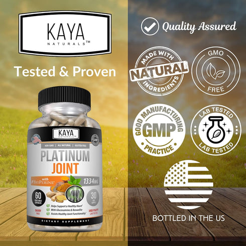 Kaya Naturals Platinum Joint | Nature Made Bioperine, Glucosamine, Turmeric with Boswellia, Healthy Natural Joint Support, Antioxidant Properties,...