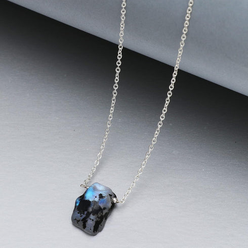 Gempires Raw Moonstone with Black Tourmaline Pendant Necklace, Handmade Crystal Jewelry, Everyday wear Necklace,16 + 2 Inch Silver Plated Adjustab...