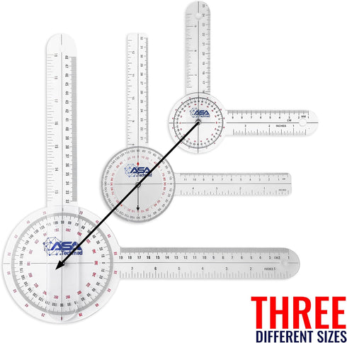 ASA TECHMED 3 Pcs Goniometer Set, 12, 8, 6 Inch Medical Spinal Goniometer Angle Protractor Angle Ruler...
