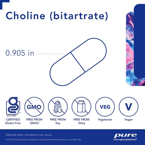 Pure Encapsulations Choline (Bitartrate) - 275 mg Choline (Bitartrate) - Supports Methylation, Brain Health & Cell Function* - Highly Bioavailable...