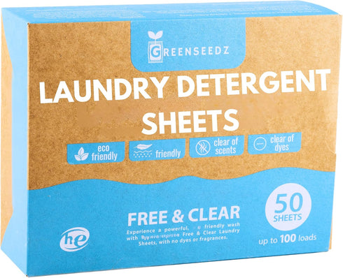 Free And Clear Eco Friendly Unscented Laundry Detergent Sheets, Up To 100 Loads, Powerful Against Stains...