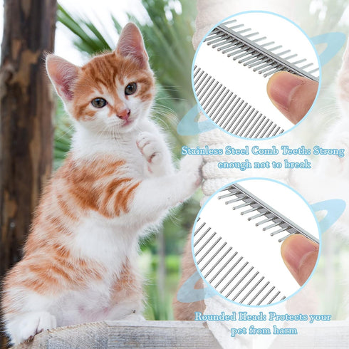 2 Pcs Dog Metal Combs Cat Wooden Handle Grooming Comb Stainless Steel Cat Comb Double Side Metal Comb for Dogs Pet Dog Grooming Brush Pet Hair Bru...