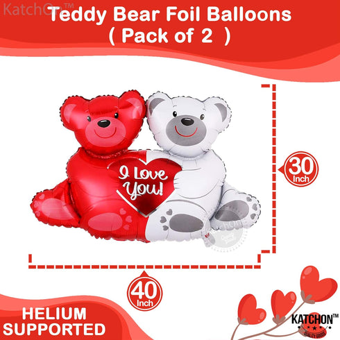 KatchOn, Huge 40x30 Inch Teddy Bear 'I Love You' Balloons - Pack of 2, Red, Romantic-Themed Balloons for Valentine's Day, Anniversary, Romantic Ni...