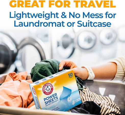 Arm & Hammer Power Sheets Laundry Detergent, Fresh Linen 50ct, up to 100 Small Loads (Packaging may vary)...