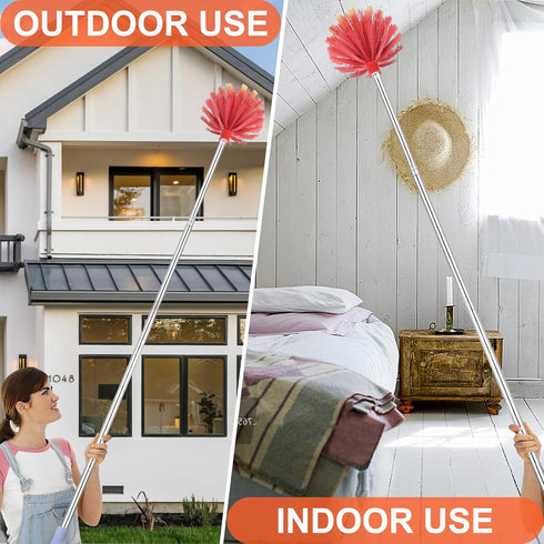 Cobweb Duster with Extension Pole, 59" Adjustable Stainless Steel Pole, Washable Duster with Medium-Stiff Bristles for Ceiling Fan, High Ceilings,...