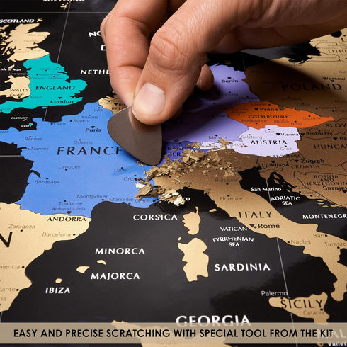 Scratch off Map of the Europe - Easy to Frame 24x16 European Travel Map Poster with Cities - Large Black and Gold Push Pin Travel Wall Maps - Scra...