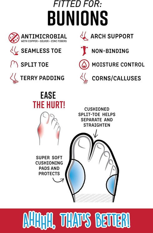 Doctor's Choice Bunion Relief Crew Sock with Split Toe Separator and Soft Cushioning for Hallux Valgus, (Charcoal/Black, Medium) Womens Shoe Size:...