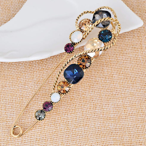 4.1" Vintage Rhinestone Crystal Flower Large Safety Pins Brooch Cardigan Scarf Sweater...