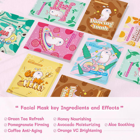 ZealSea Sheet Mask Skin Care (Pack of 14) Beauty Facial Spa Face Mask Birthday Party gifts Women, Men kids Girls - Hydrate, Brighten, Moisturize, ...