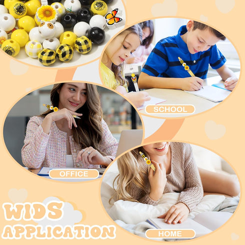 Colarr 24 Sets Plastic Beadable Pens DIY Pens Making Kit Assorted Bead Pens Wood Beads Crystal Spacer Beads Black Ink Ballpoint Pen for Women Stud...