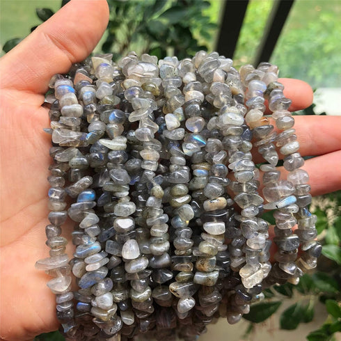 Fekuar 66" Irregular Tumbled Labradorite Chip Beads for Jewelry Making, Healing Crystal Drilled Loose Bead Strand DIY Craft Supplies, 5-8mm...
