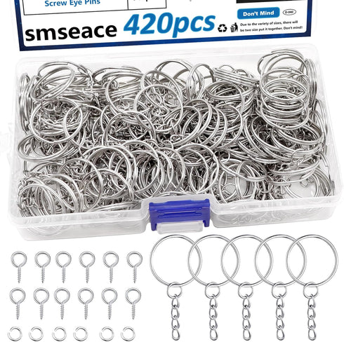 420Pcs 1" 25mm Key Chain Making Kit, Including Keychain Rings with Chain,Jump Ring and Screw Eye Pins Bulk for DIY Accessories for Keychains Jewel...
