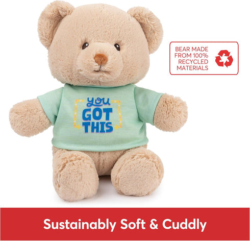 GUND “You Got This” Sustainable Message Bear with Green T-Shirt, Teddy Bear Made from 100% Recycled Materials for Ages 1 and Up, Tan, 12”...