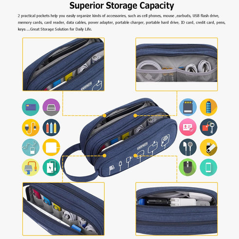 HESTECH Electronics Organizer Travel Charger Case Cord Cable Organizer Bag Portable Waterproof Double Layers All-in-one Storage for Charger Mouse ...