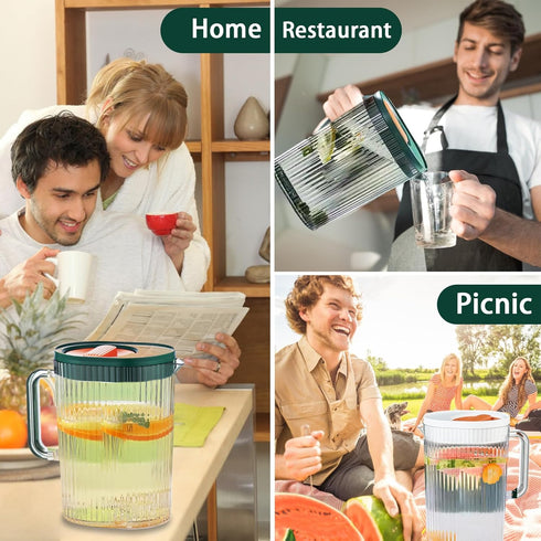 Plastic Water Pitcher with Lid and Handle - Durable Jug for Tea and Cold Juice - Heavy-Duty Clear Design 68oz/2L BPA-Free (White & Orange)...