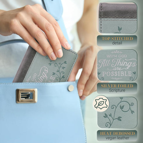 Christian Art Gifts Checkbook Cover for Women and Men - All Things Are Possible Christian Blue Wallet Faux Leather Christian Checkbook Cover for D...