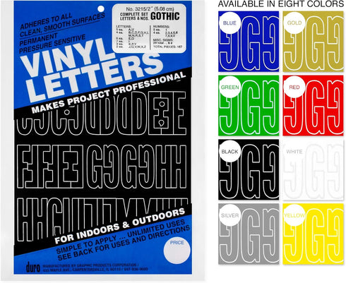 Graphic Products Duro 2-Inch Gothic Vinyl Letters and Numbers Set Blue...