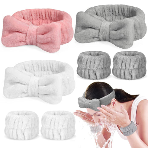 Crosize 7 Pack Face Wash Headband and Wristband Set for Women, Cute Spa Skin Care Headband for Washing Face, Terry Cloth Facia Headband and Wrist ...