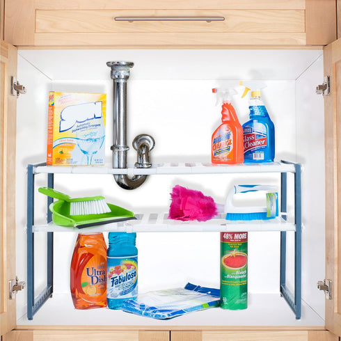 Stalwart Adjustable Under Sink Shelf Organizer Unit, 11.325"x17.75"x15.325", White & Gray...