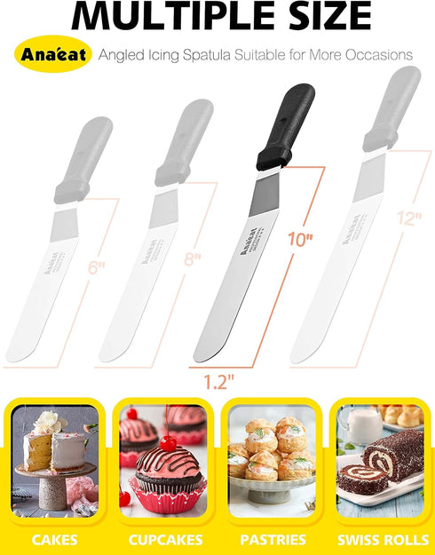 Anaeat Icing Spatula, Professional Cake Angled Offset Spatula with 10" Stainless Steel Blade - Thickened Frosting Knife with Durable Plastic Handl...