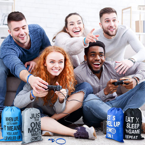 Shappy 36 Pieces Includes Video Game Bracelets Wristbands Gaming Party Bags with Drawstring Game Controller Keychains for Video Game Birthday Part...
