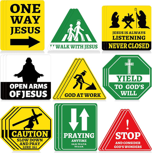 27PCS Religious Cutouts Jesus Construction Traffic Road Sign for Classroom Bulletin Board Decors, Sunday School VBS God Construction Theme Bible W...
