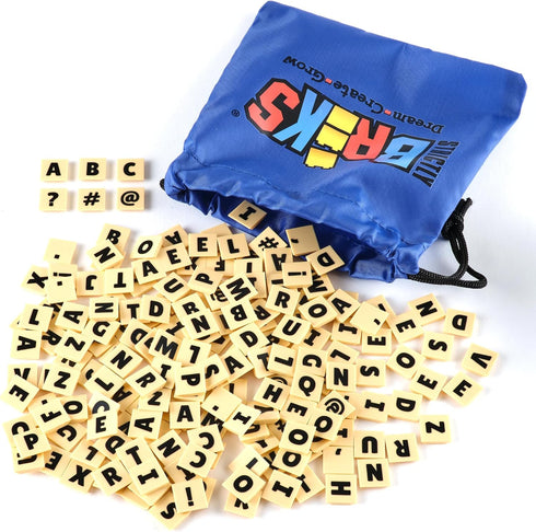 Strictly Briks AlphaBriks, 200 Pieces, 2x2 Alphabet Letter Bricks with Drawstring Bag, Easy to Remove, Fun and Educational Tool, 100% Compatible w...